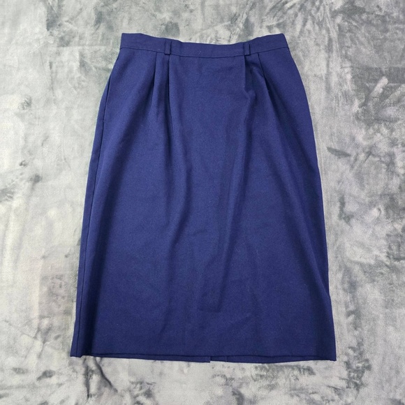 Vintage Worthington Pencil Skirt Womens 14 Navy Blue Midi Wool Blend Career USA - Picture 12 of 14